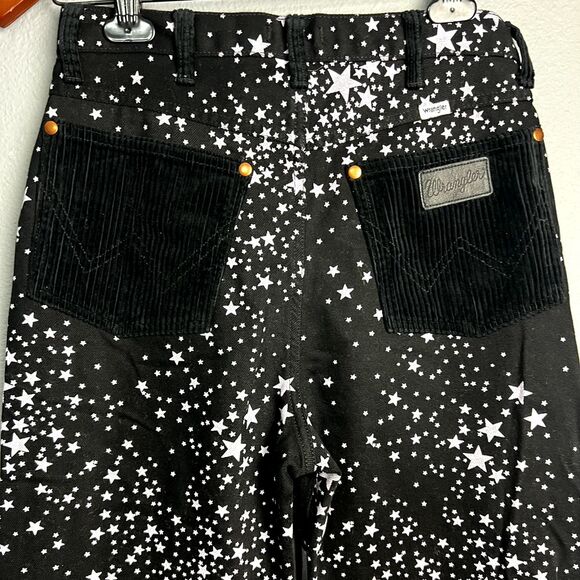 Free People Wrangler Star Print Wide Flare Jeans Western Corduroy Pockets 28x32 - Picture 3 of 13